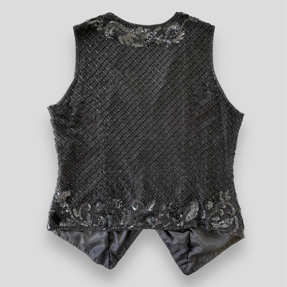 Vintage 1980s Niteline by Della Roufogali Black Beaded Silk Vest - Large - Picture 2 of 6